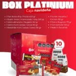 Caja navideña Platinum con 10 productos Bonafide, pan dulce, budín, chocolates, turrones y snacks para regalos corporativos.